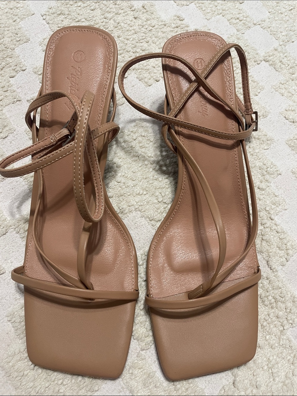 Square-Toe Strappy Sandals in Nude Brown